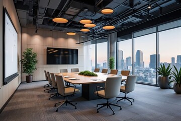 Fototapeta premium Modern Corporate Meeting Space for Collaboration and Presentations