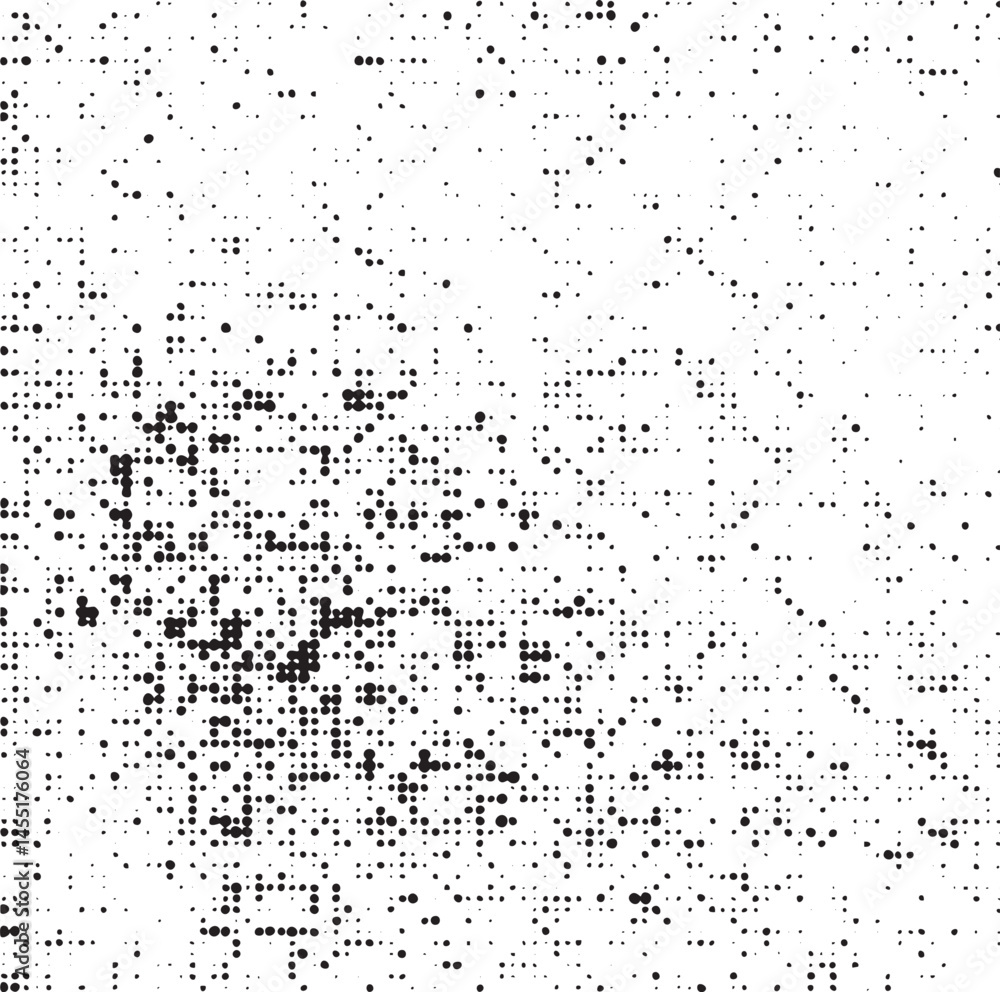 Poster a dense field of randomly distributed black dots against a white background.