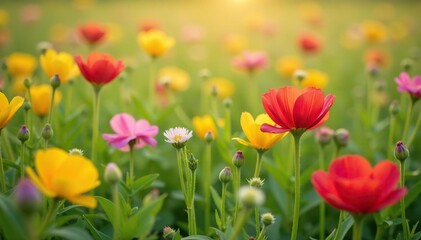Fototapeta premium Close-up of a funny-shaped field of wildflowers , peculiar, rural