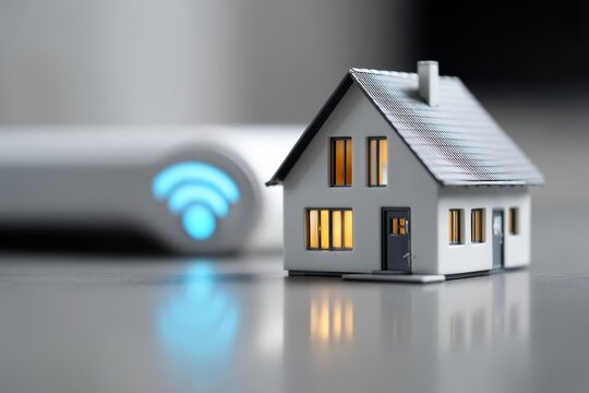 Smart home technology miniature house with wi-fi router
