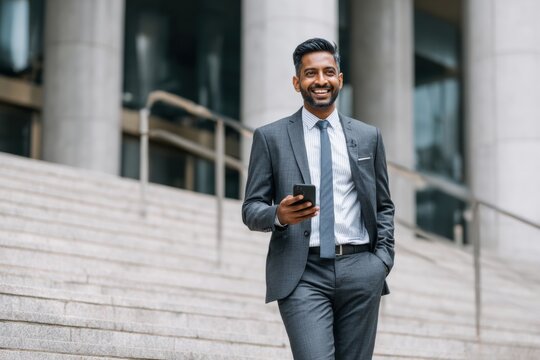 Businessman business man walking down stairs  - Powered by Adobe