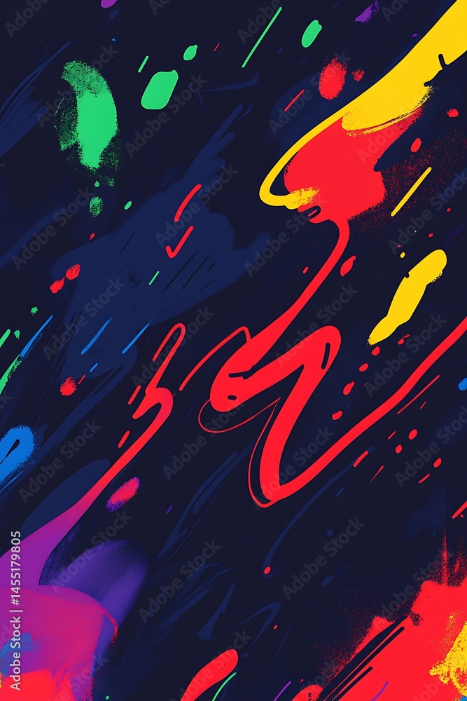 Poster dynamic abstract splash of vibrant colors on a deep navy backdrop