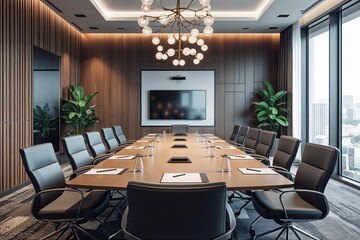 Fototapeta premium Modern Conference Room Interior with Table and Chairs for Professional Meetings