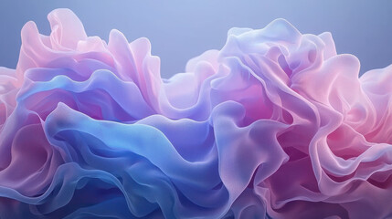 Fototapeta premium Colorful 3D dynamic wave background features realistic fabric folds in pink and blue hues, presented in 4K resolution with a captivating side angle shot for impact.