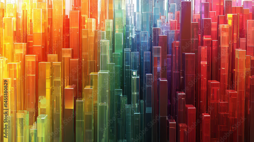 Poster a vibrant side angle 4k abstract background with realistic colorful 3d structures creating a mesmeri