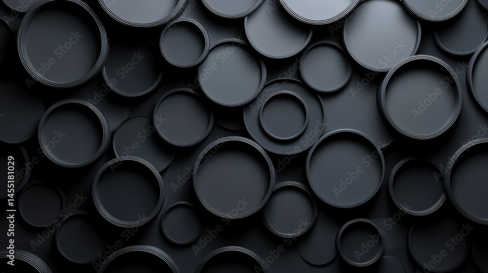Poster A 4K 3D background displays a realistic side angle view of circular motifs, creating a captivating abstract design with depth and a modern geometric feel.