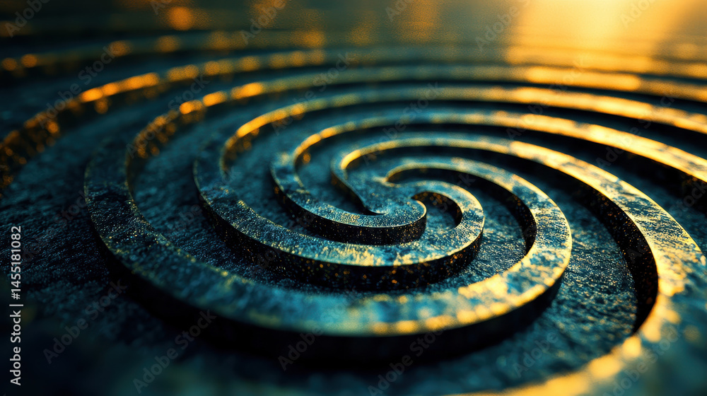 Poster a 4k realistic 3d rende showcases a circular pattern of concentric forms from a side angle perspecti