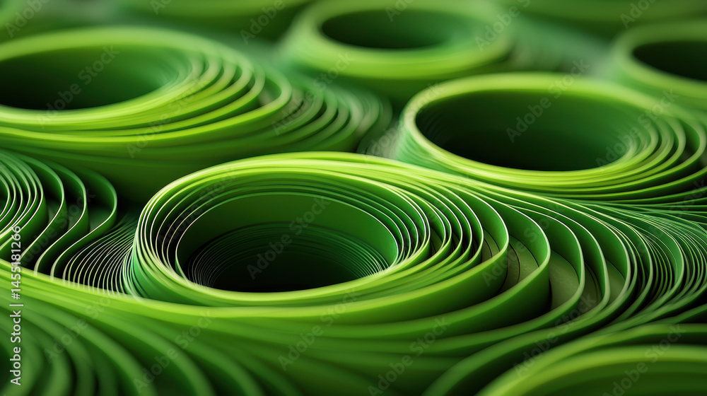 Poster a visually striking 4k image featu a 3d rendered background with circular art, captured from a side 