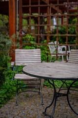 table and chairs in a garden