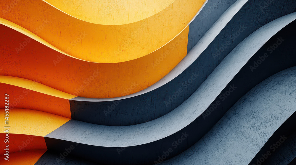 Poster a 3d abstract background featu bold orange and grey waves in a realistic 4k side angle view, creatin