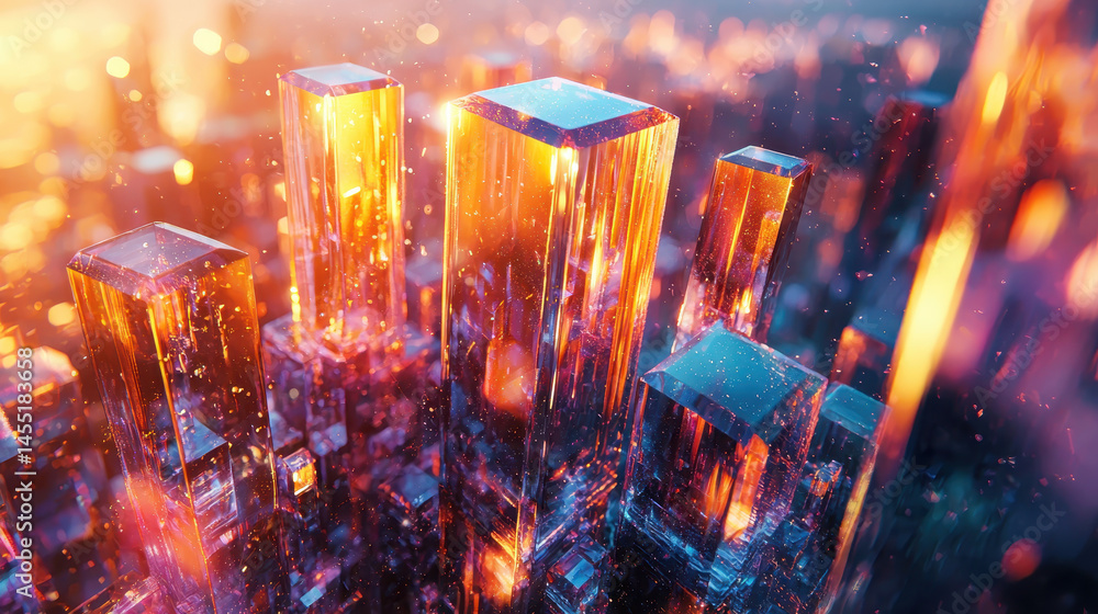 Poster realistic 4k side angle view of artistic 3d background with brilliant light refracting through geome