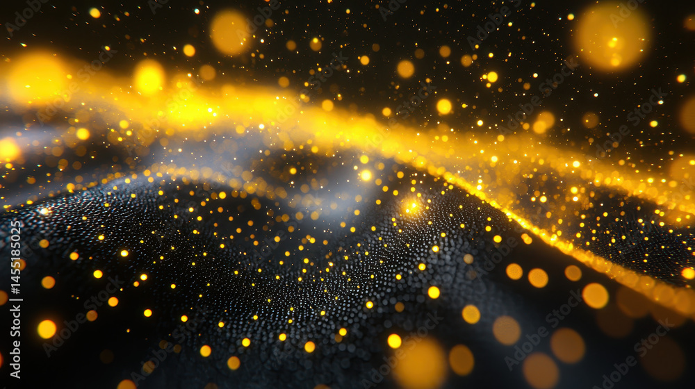 Poster the 4k side angle view shows abstract dynamics with realistic 3d background illuminated by golden pa