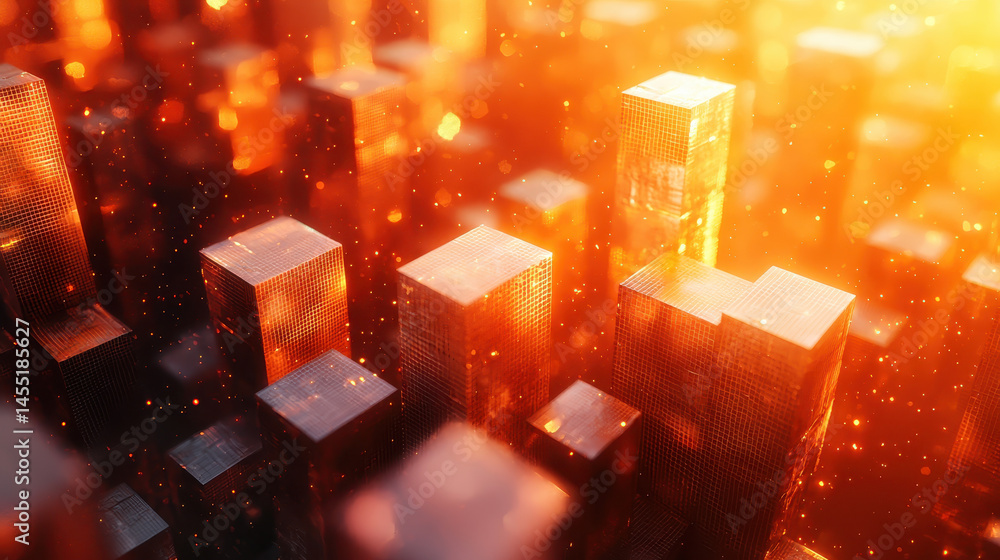 Poster side view of abstract 3d background in 4k resolution shows realistic cube shapes with bokeh, creatin