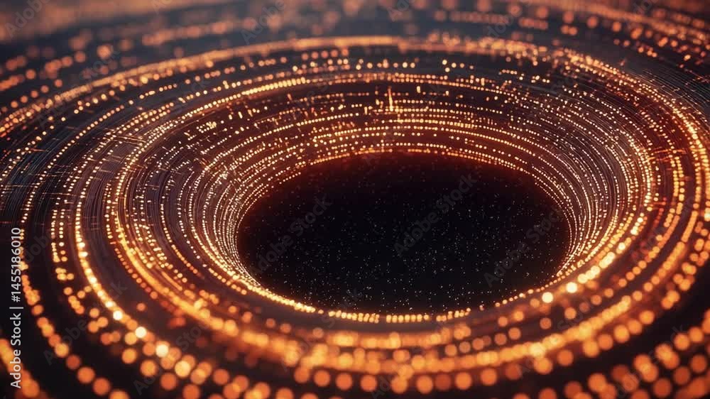 Poster abstract digital orange vortex animation with glittering light particles background