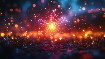 Illuminated leaf sparkler in a night setting