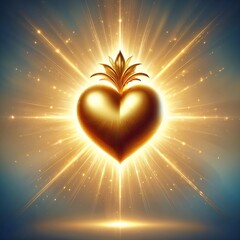 Glowing Sacred Heart symbol on gold background