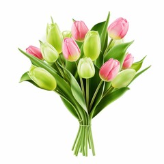 Fototapeta premium Add a touch of elegance to your space with this pastel tulip bouquet, featuring fresh green stems for a vibrant, soft look.