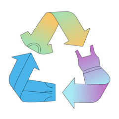 Clothing items integrated into recycling arrows symbol