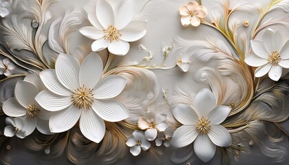 a textured artwork featuring white flowers and delicate floral patterns