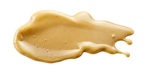 Abstract image of a golden brown liquid spill or splash isolated on transparent background showing texture and fluidity
