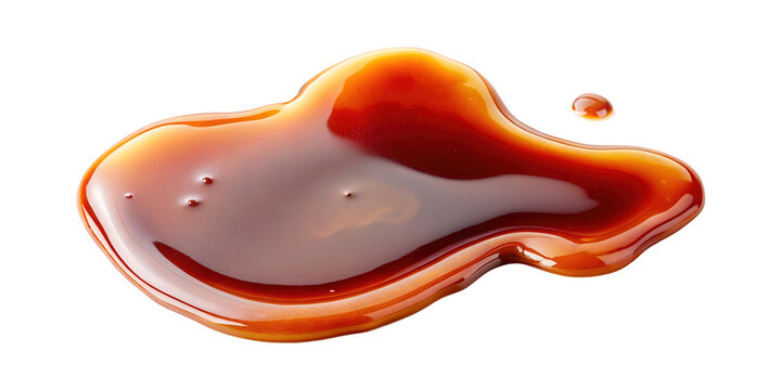 A Closeup View of a Delicious Caramel Sauce Spill Isolated on transparent background