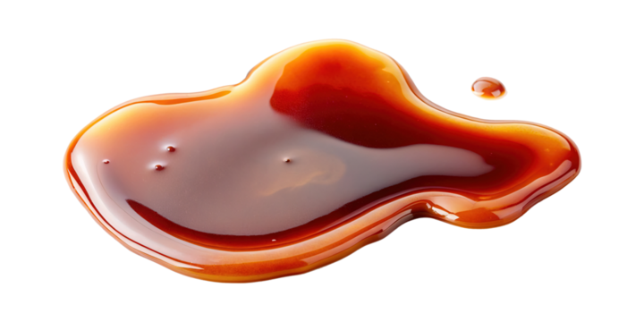 A Closeup View of a Delicious Caramel Sauce Spill Isolated on transparent background