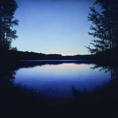 Fototapeta premium Tranquil Nightfall: A Symphony of Stars and Silhouettes Against a Deepening Horizon