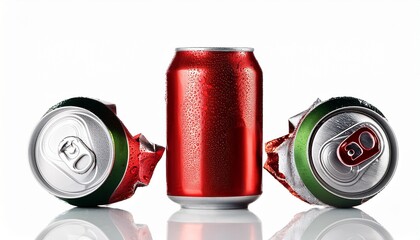 soft drink 7 up can new and crushed isolated
