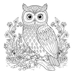 owl on tree in flower garden. vector illustration
