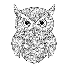 owl face. mandala style. illustration. coloring page for adult