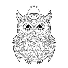 owl face. mandala style. illustration. coloring page for adult