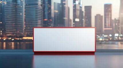 Blank red signboard mockup modern cityscape background view urban panel frame empty space image night