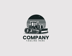 Fototapeta premium Grader vector logo design. Heavy roadwork machinery illustration in industrial modern theme.