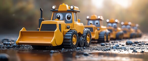 Cute yellow construction vehicles