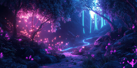 Fototapeta premium Enchanted Forest A Magical Background Image with Glowing Particles
