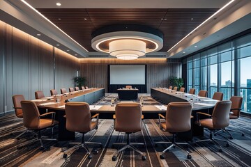 Contemporary Conference Room Design with Table and Seating Layouts