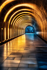 Ethereal Glow: Mesmerizing Night Tunnel Bathed in Ambient Light Reflections