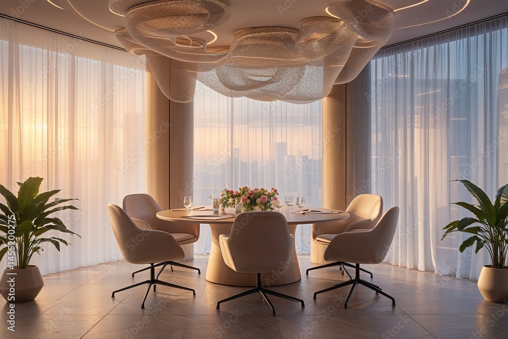 Poster serene networking environment with gentle diffusion for a tranquil professional experience