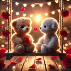 Cute teddy bear offering heart gift