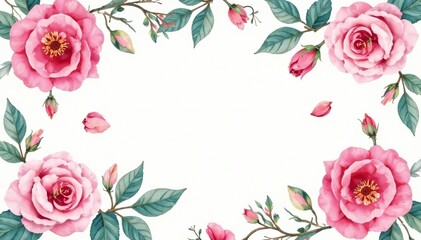 Delicate watercolor roses & leaves, repeating pattern , background, illustration, pastel
