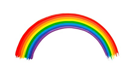 A colorful rainbow arc with red orange yellow green blue and violet stripes on a white background art