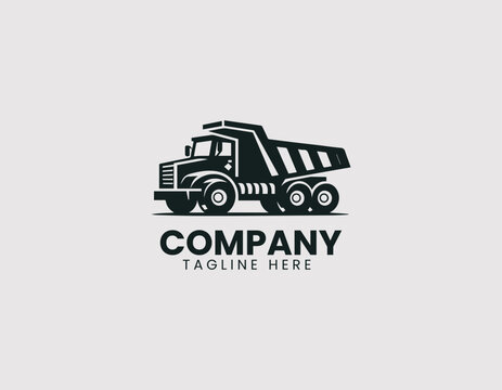 Bold dump truck vector logo design. Modern illustration with clean geometric shapes.