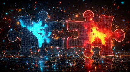 Obraz premium Digital Puzzle: Global Connection, Unity, and Synergy