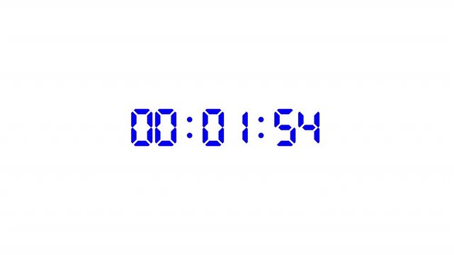 2 minutes digital countdown timer animation from 120 seconds to 0 seconds on transparent background with alpha channel,  Animated countdown timer count hours minutes and seconds, Countdown video