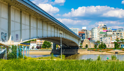 Branko's Bridge, the second-largest bridge of Belgrade, Serbia, connecting the city center with New Belgrade across the Sava river