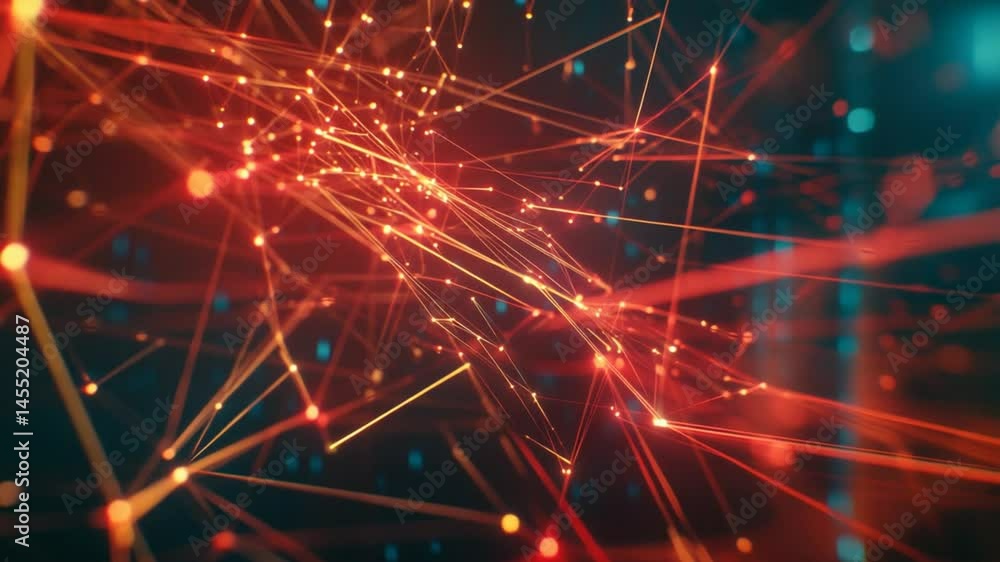 Poster dynamic network connections with glowing nodes and lines, futuristic technology concept