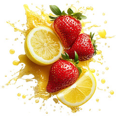 Vivid Puree Chill Pop Energetic Mix of Strawberry and Lemon Isolated on Transparent Background