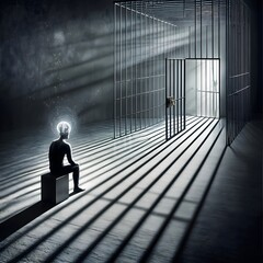 Lonely figure in psychological isolation room