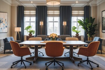 Elegant Meeting Room Design with Trendy Chairs and Central Conference Table