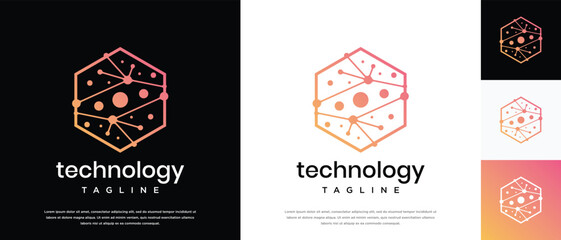 Technology connection hexagon logo design. Technology connection logo template. Technology logo symbol icon	